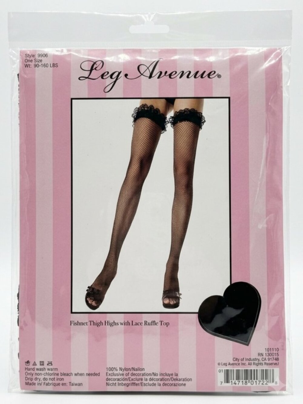 Leg Avenue Fishnet Thigh High Stocking with Lace Ruffle Top One Size 90-160 lbs